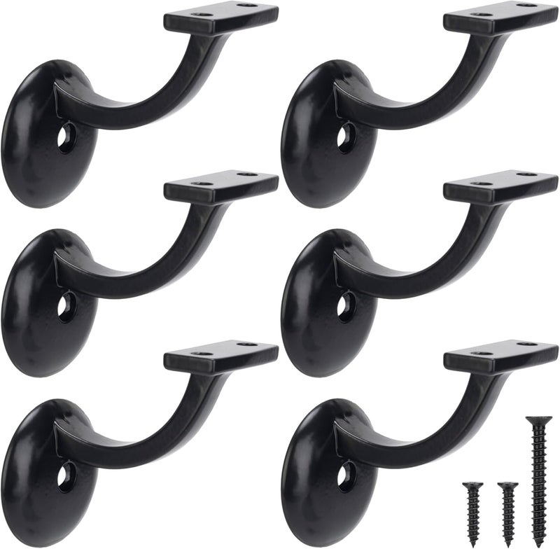 HILLMASTER Steel Handrail Bracket for Indoor Outdoor Stairs, Anti-Rust Hand Rail Brackets Hand Railing Brackets Strong Stair Support for Home Buildings Stairways Handrail, Matte Black, 6 Pcs - Image 1